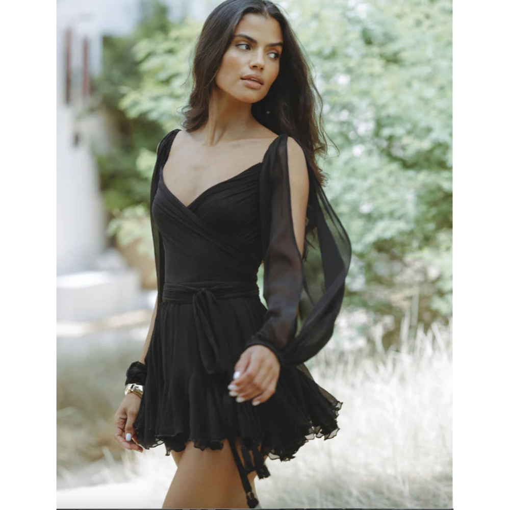 Women's Cocktail V Neck Mini Dress With Sheer Long Sleeves - product image 2