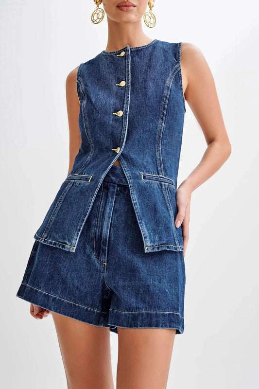 Women's Summer Sleeveless Denim Vest and Shorts Set - product image 1