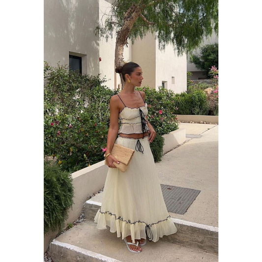 Women's Summer Ruffle Maxi Skirt Set Lace Up Cami - product image 1