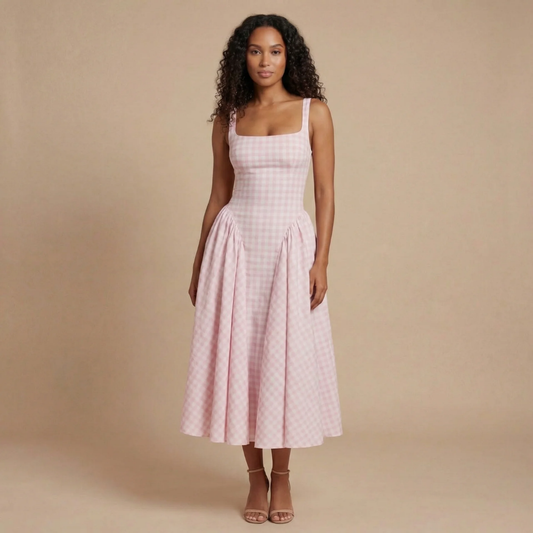 Women's Wedding Guest Gingham Square Neck Midi Dress - product image 1