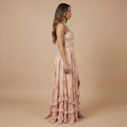 Women's Wedding Guest Floral Halter Maxi Dress With Slit - product image 8