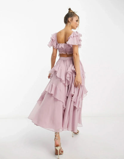 Women's Wedding Guest Ruffle Square Neck Midi Dress - product image 4