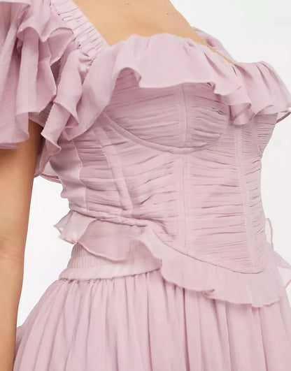 Women's Wedding Guest Ruffle Square Neck Midi Dress - product image 5