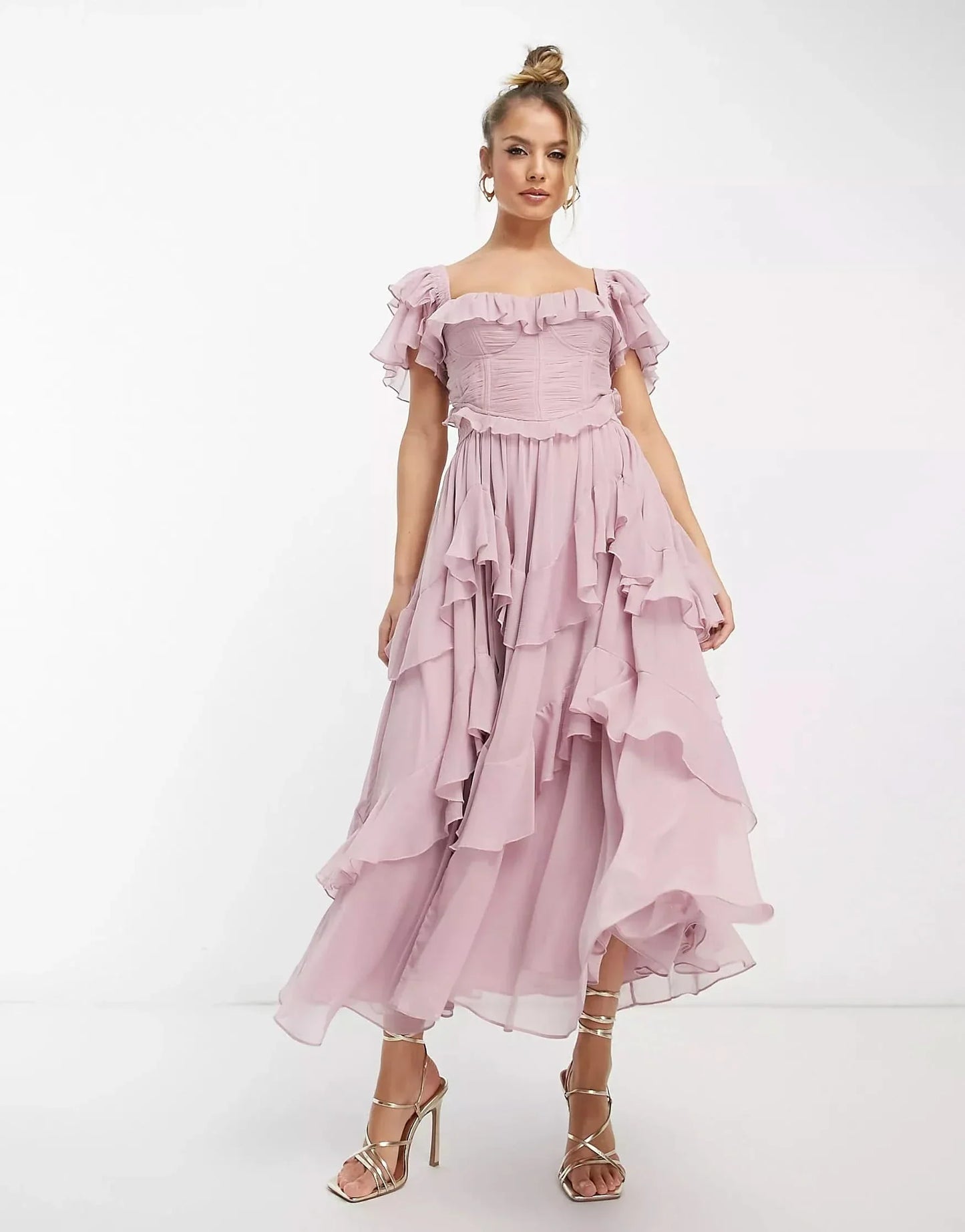 Women's Wedding Guest Ruffle Square Neck Midi Dress - product image 1