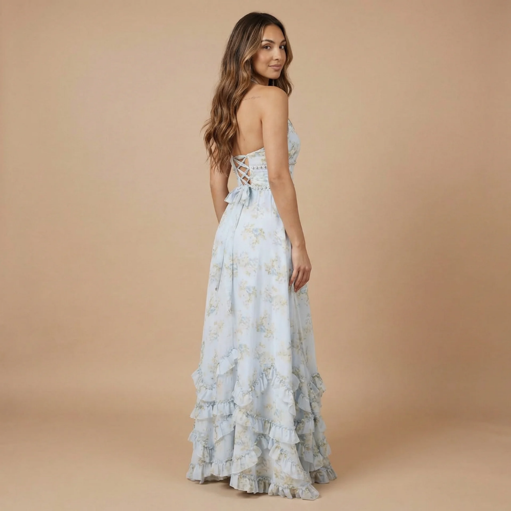 Women's Wedding Guest Floral Halter Maxi Dress With Slit - product image 6