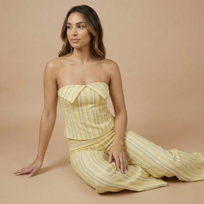 Women's Striped Strapless Top and High Waisted Pants Set - product image 2