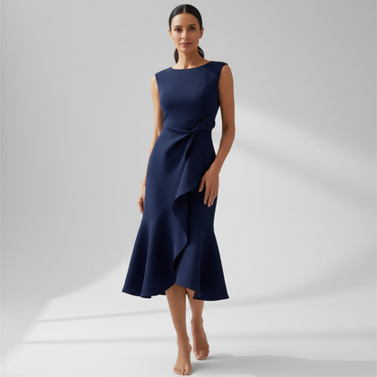 Women's Wedding Guest Draped Asymmetric Midi Dress