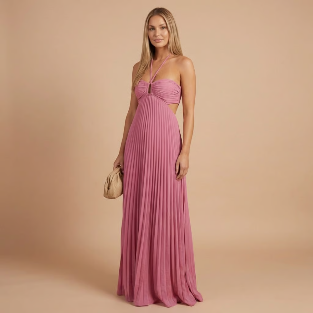 Women's Wedding Guest Pleated Halter Maxi Dress - product image 3