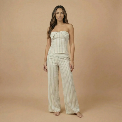 Women's Striped Strapless Top and High Waisted Pants Set - product image 4