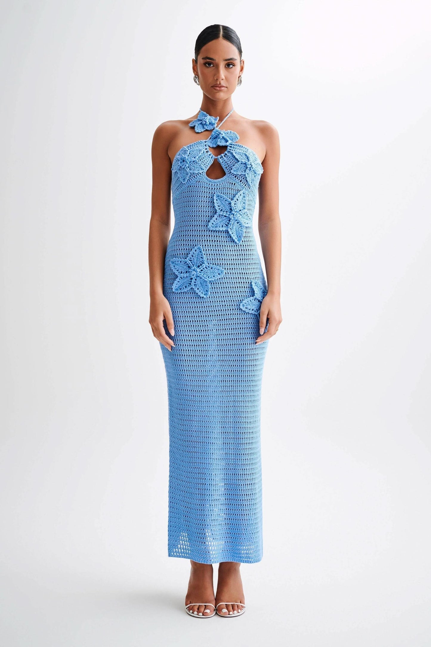 Women's Vacation Crochet Halter Maxi Dress with Floral Applique - product image 2