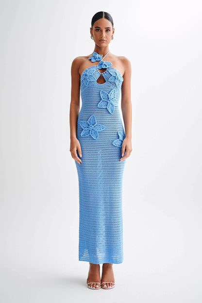 Women's Vacation Crochet Halter Maxi Dress with Floral Applique - product image 2