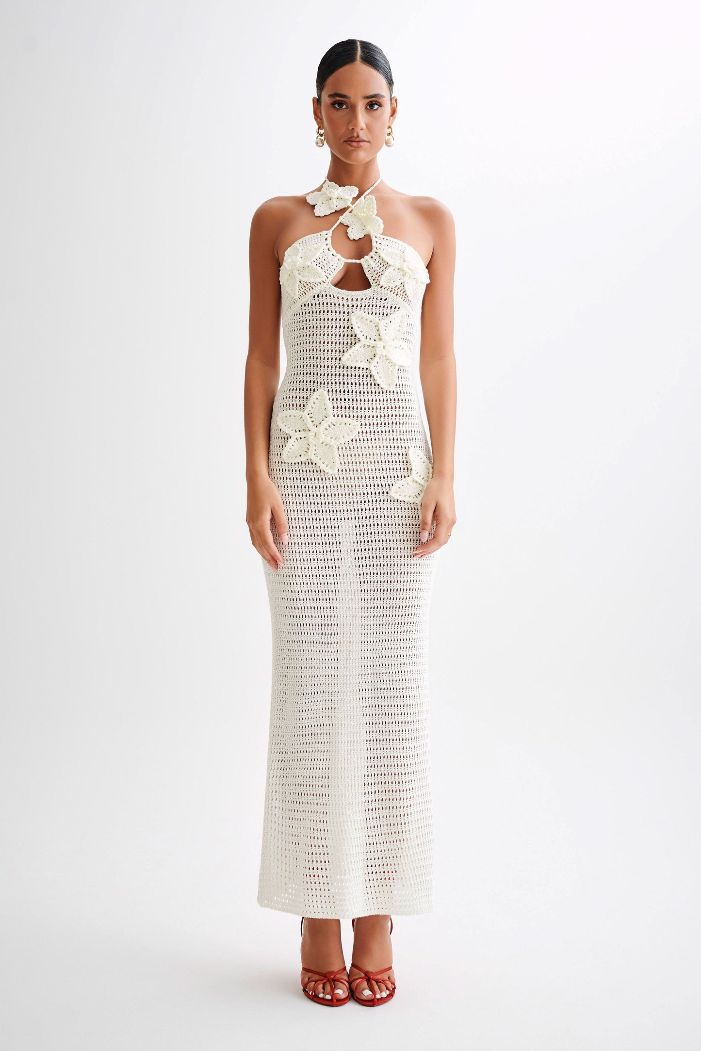 Women's Vacation Crochet Halter Maxi Dress with Floral Applique - product image 4