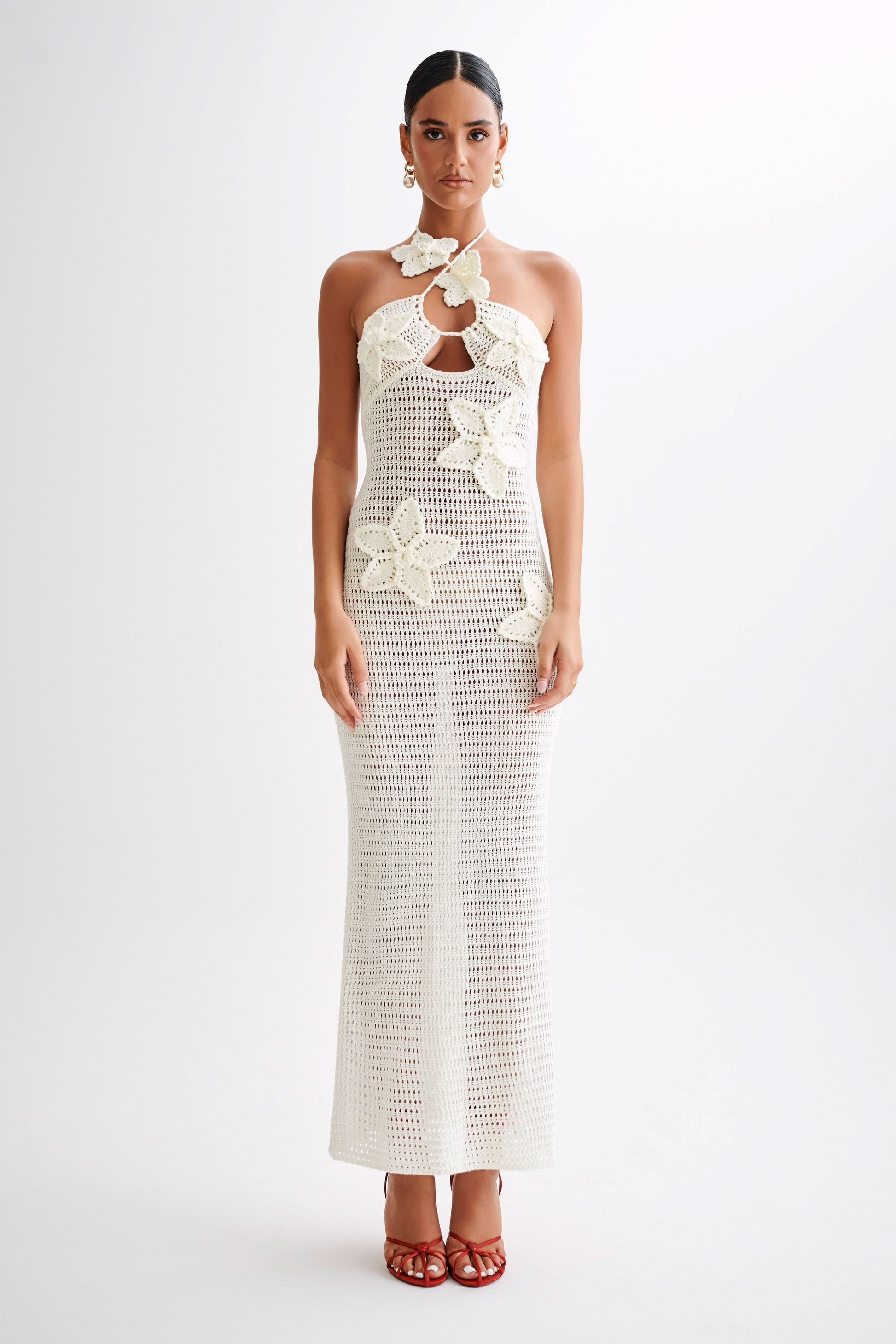 Women's Vacation Crochet Halter Maxi Dress with Floral Applique - product image 4