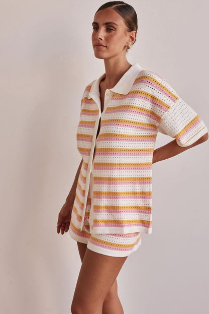 Women's Summer Striped Short Sleeve Knit Shorts Set - product image 2