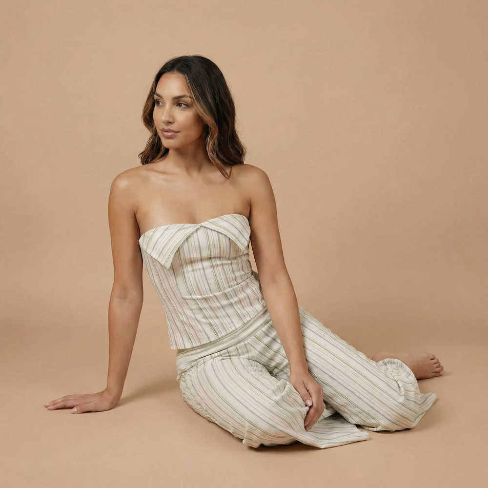 Women's Striped Strapless Top and High Waisted Pants Set - product image 5