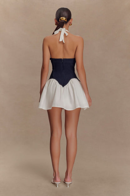 Women's Cocktail Halter Plunge Mini Dress With Corset Waist - product image 2