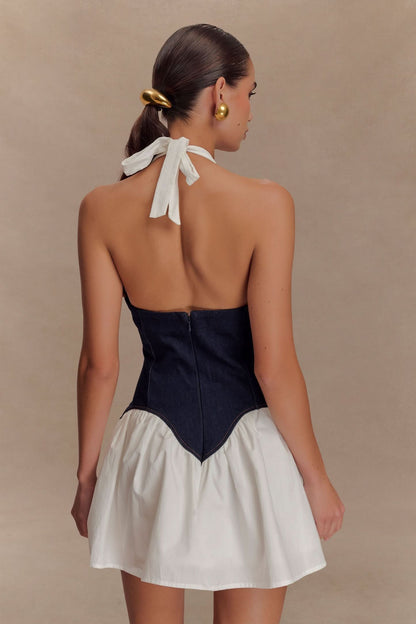 Women's Cocktail Halter Plunge Mini Dress With Corset Waist - product image 5