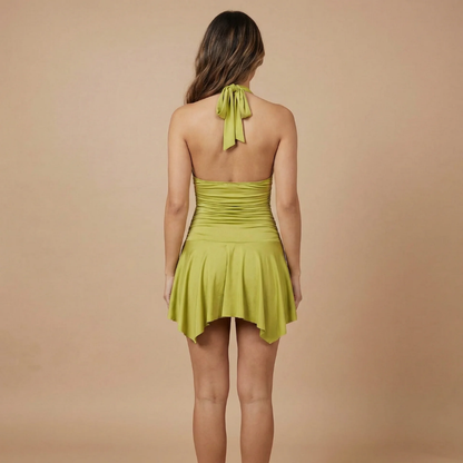 Women's Cocktail Halter Ruched Mini Dress with Gold Rings - product image 4