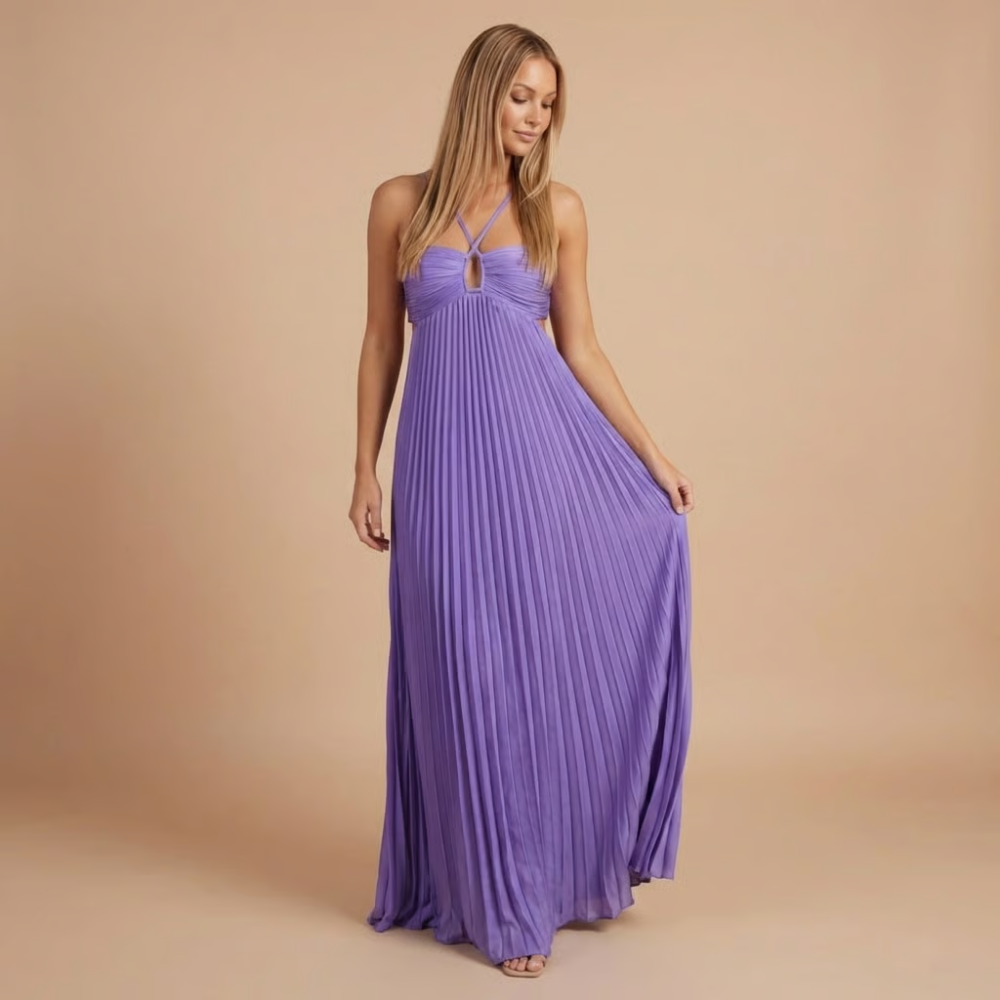 Women's Wedding Guest Pleated Halter Maxi Dress - product image 12