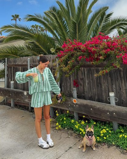 Women's Summer Striped Long Sleeve Shorts Set - product image 2
