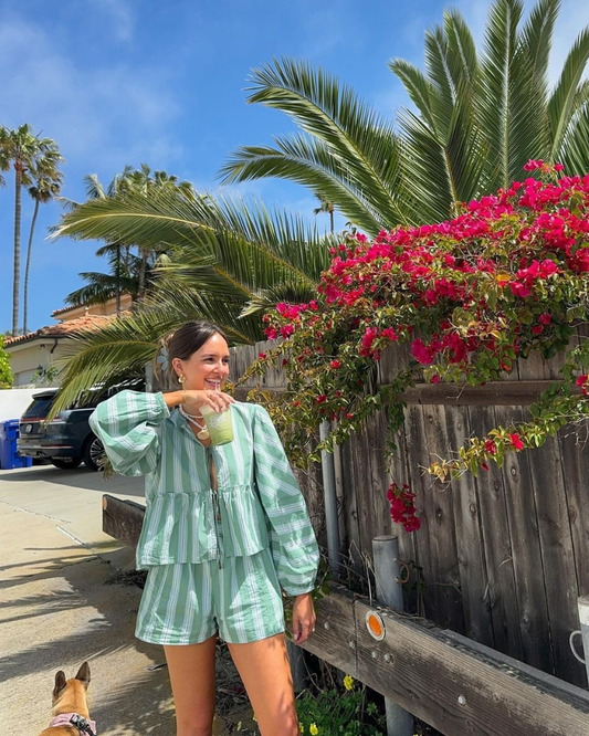 Women's Summer Striped Long Sleeve Shorts Set - product image 1