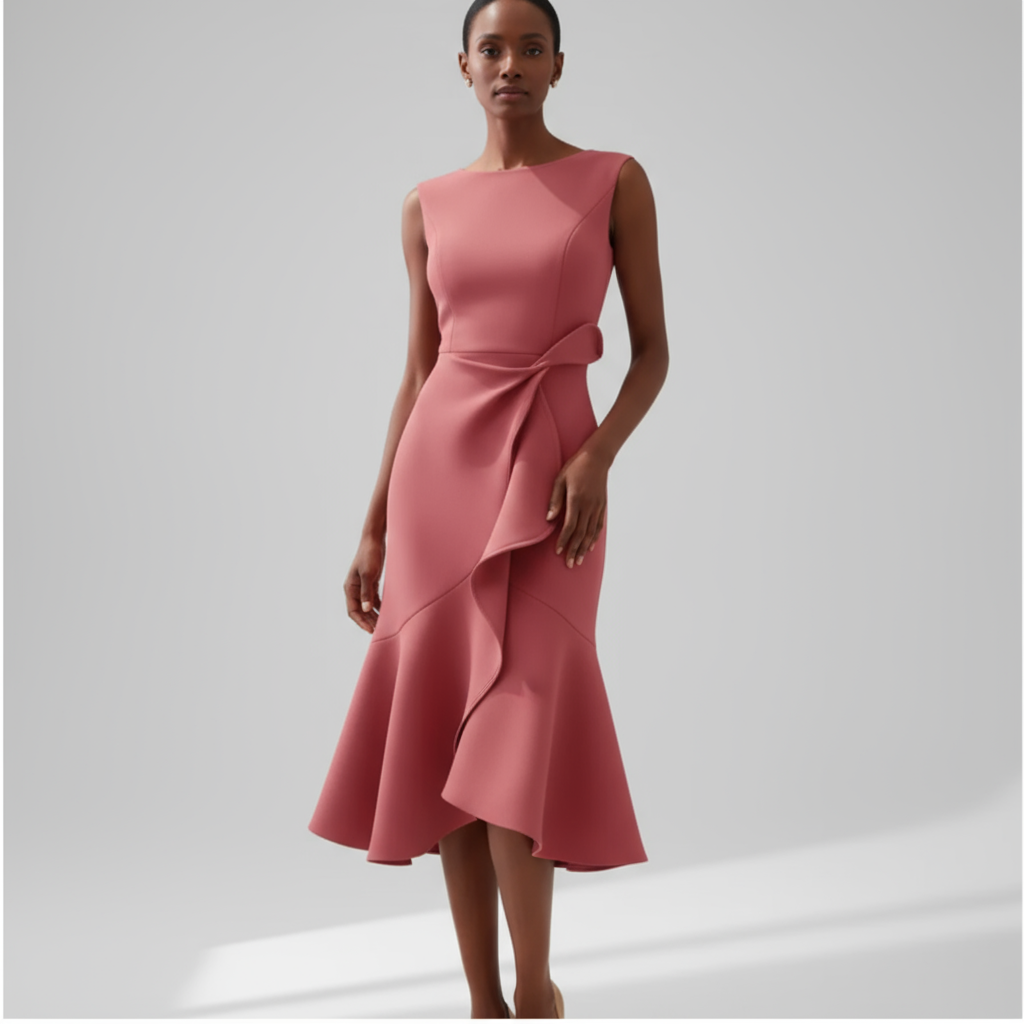 Women's Wedding Guest Draped Asymmetric Midi Dress