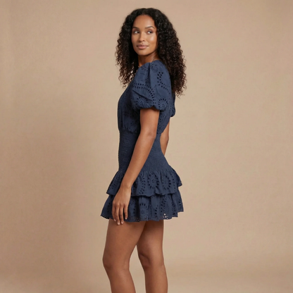 Women's Summer Eyelet Puff Sleeve Smocked Mini Dress - product image 5