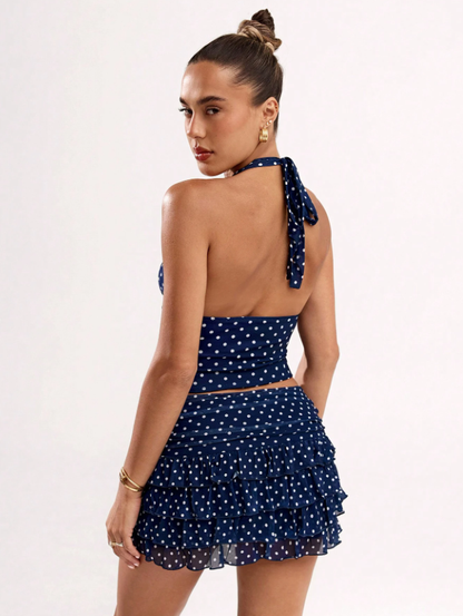 Women's Summer Polka Dot Halter Mini Skirt Set - product image 2