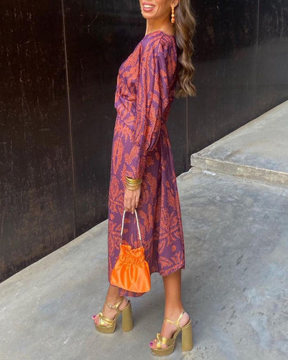 Women's Wedding Guest Floral V Neck Midi Wrap Dress