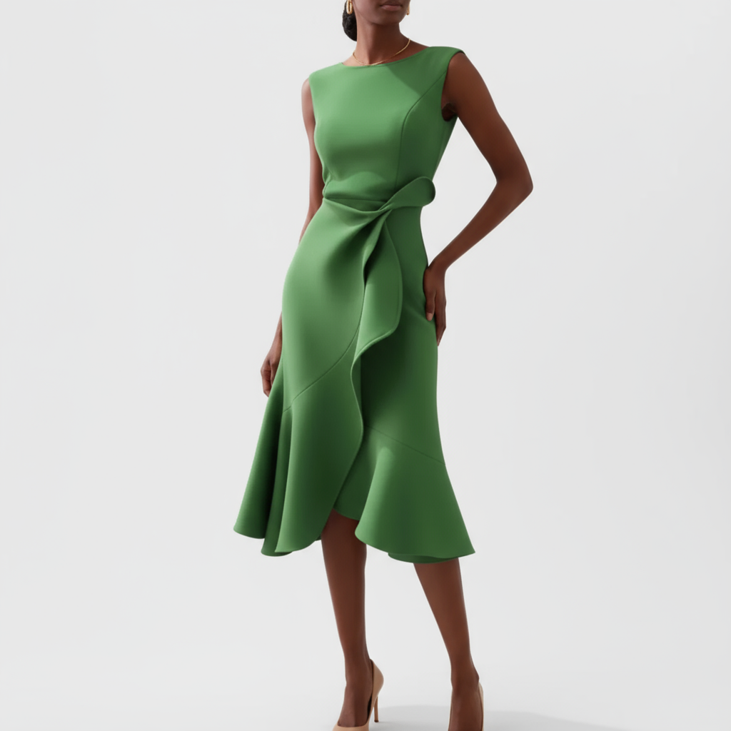 Women's Wedding Guest Draped Asymmetric Midi Dress