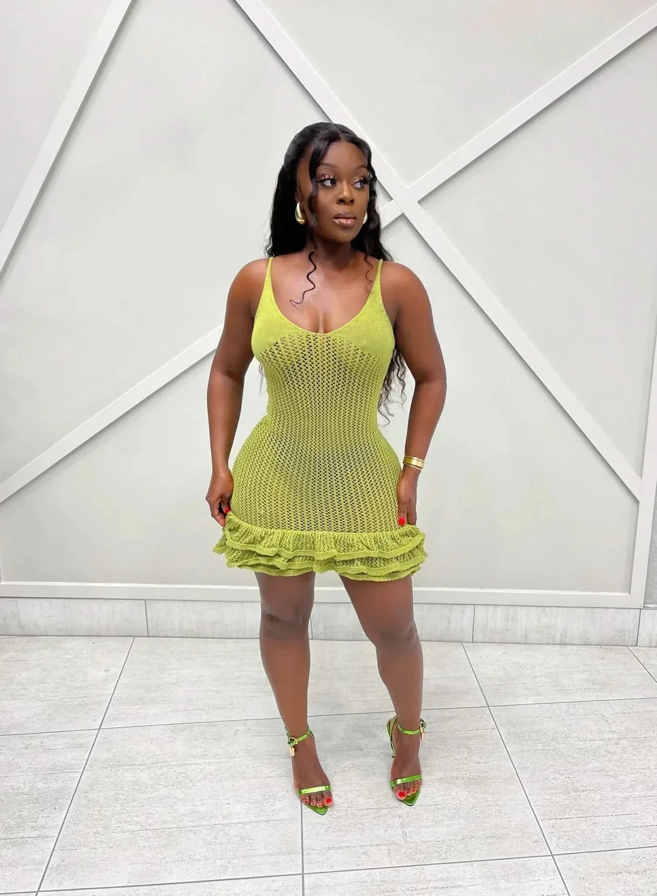 Women's Summer Crochet Scoop Neck Ruffle Mini Dress - product image 11