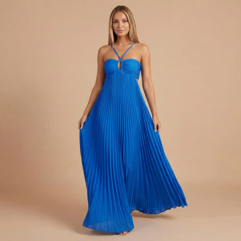 Women's Wedding Guest Pleated Halter Maxi Dress - product image 7