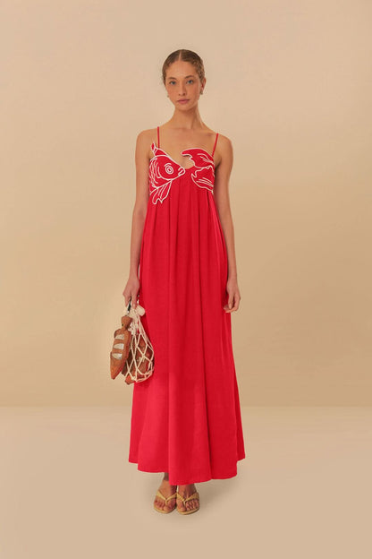 Women's Summer Fish Print Spaghetti Strap Maxi Dress - product image 1