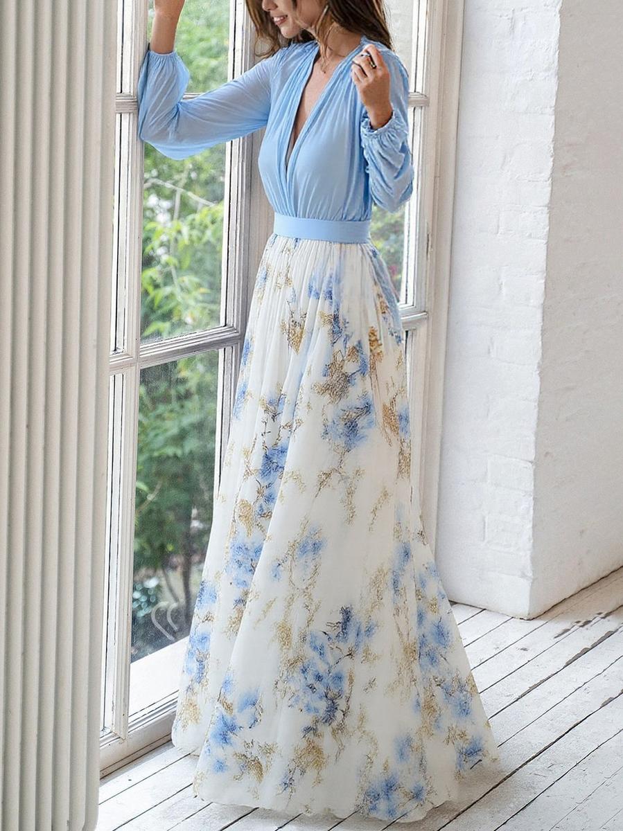 Women's Wedding Guest Floral V Neck Maxi Dress