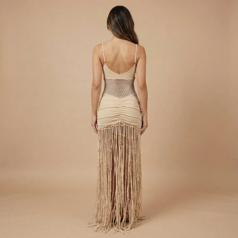 Women's Cocktail V Neck Maxi Dress With Beaded Fringe - product image 2