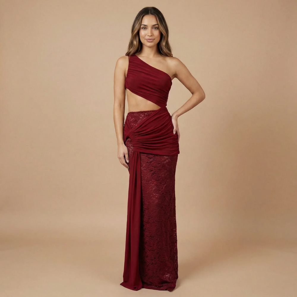 Women's Cocktail One Shoulder Cutout Lace Maxi Dress - product image 3