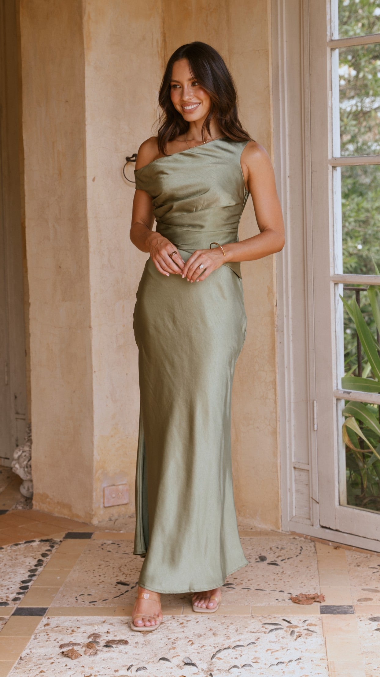 Auria Off Shoulder Maxi Dress - Olive - Billy J