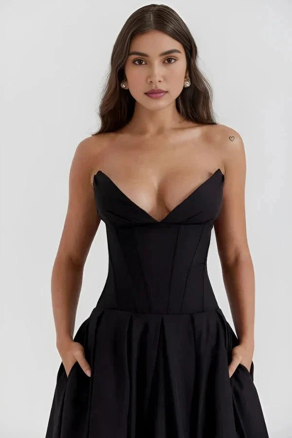 Women's Wedding Guest Strapless Sweetheart Midi Dress