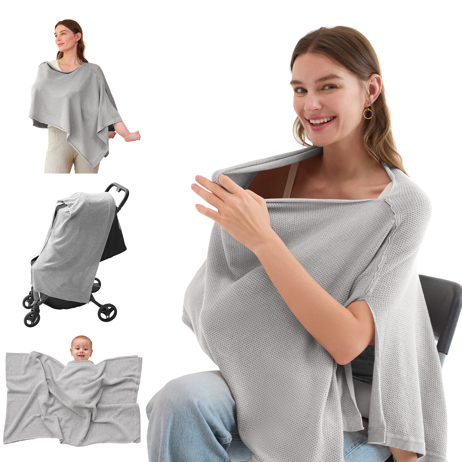 Women's Lightweight Knit Nursing Cover Poncho with Window - product image 8