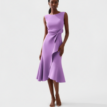 Women's Wedding Guest Draped Asymmetric Midi Dress