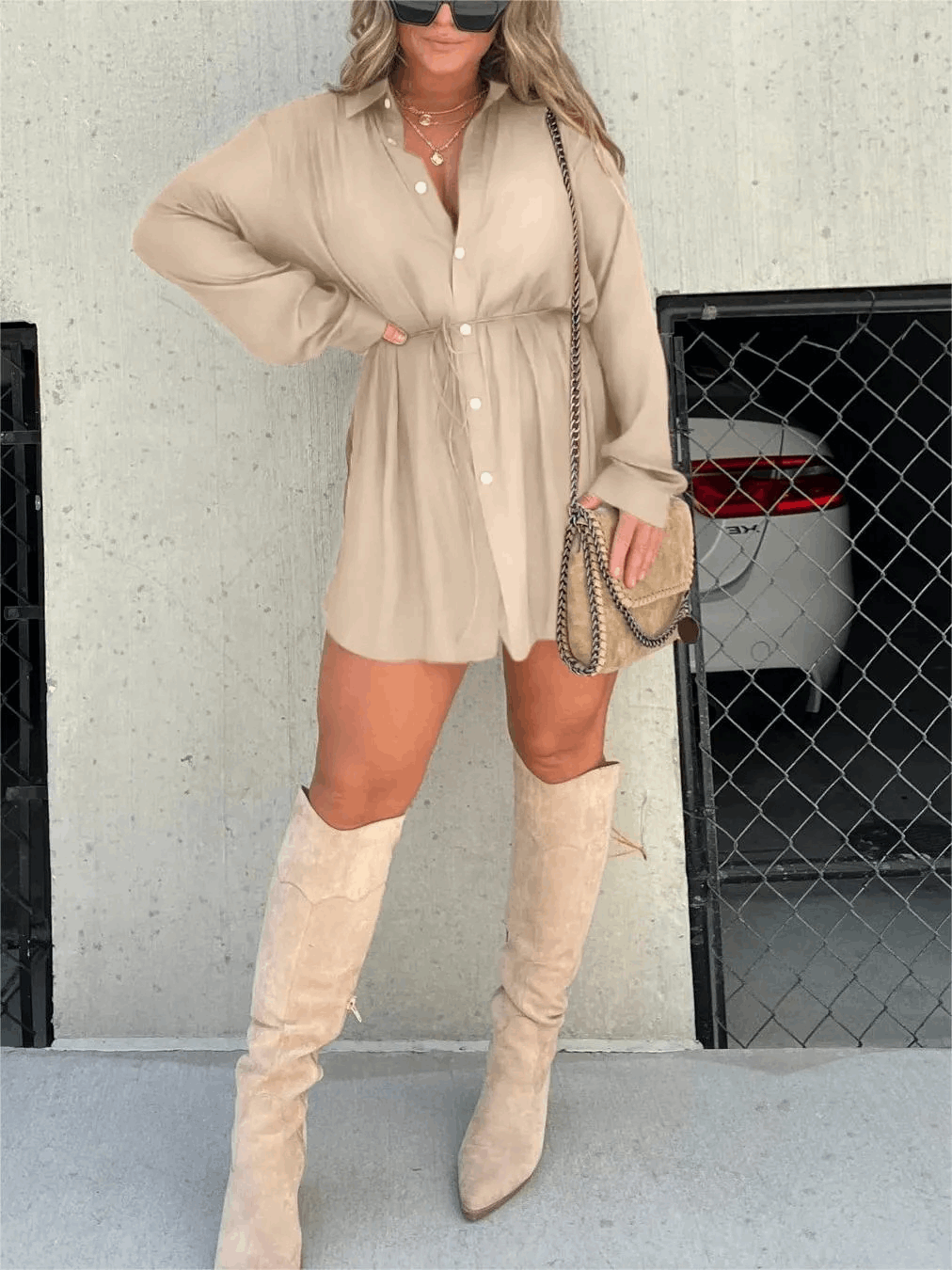 Women's Long Sleeve Button Front Shirt Romper - product image 7