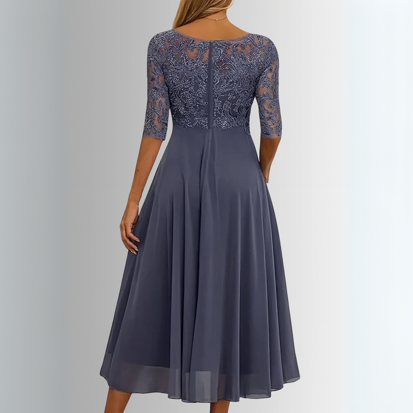 Women's Wedding Guest Lace 3/4 Sleeve Midi Dress