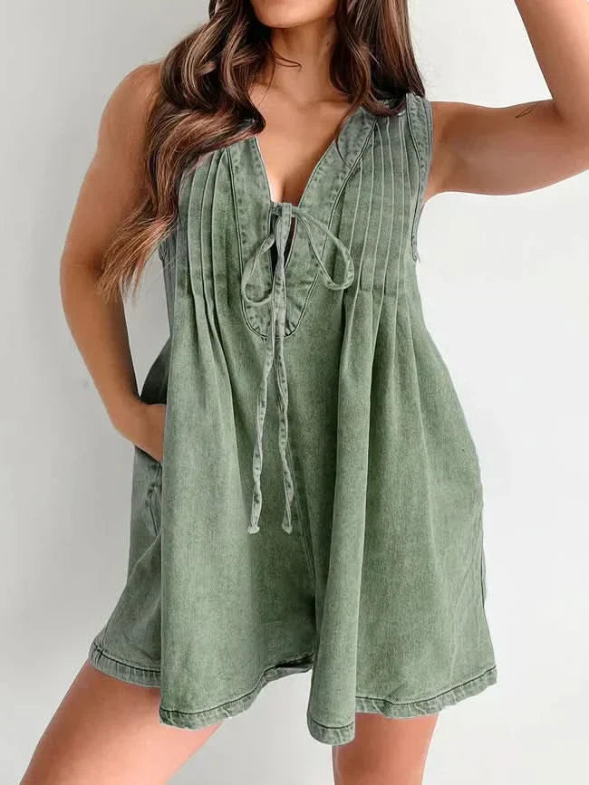 Women's Summer V Neck Sleeveless Denim Romper With Pockets - product image 5