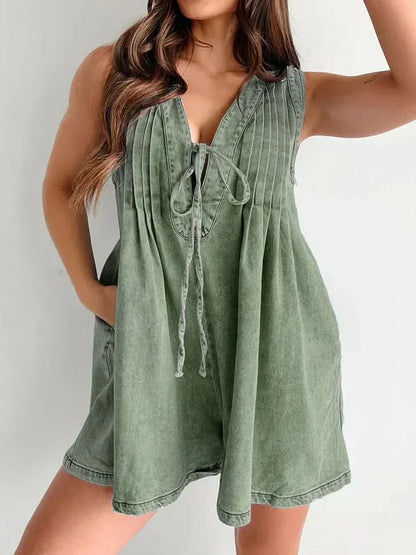 Women's Summer V Neck Sleeveless Denim Romper With Pockets - product image 5