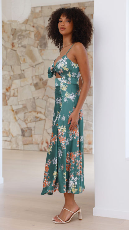 Dreamers Midi Dress - Green Floral - Billy J