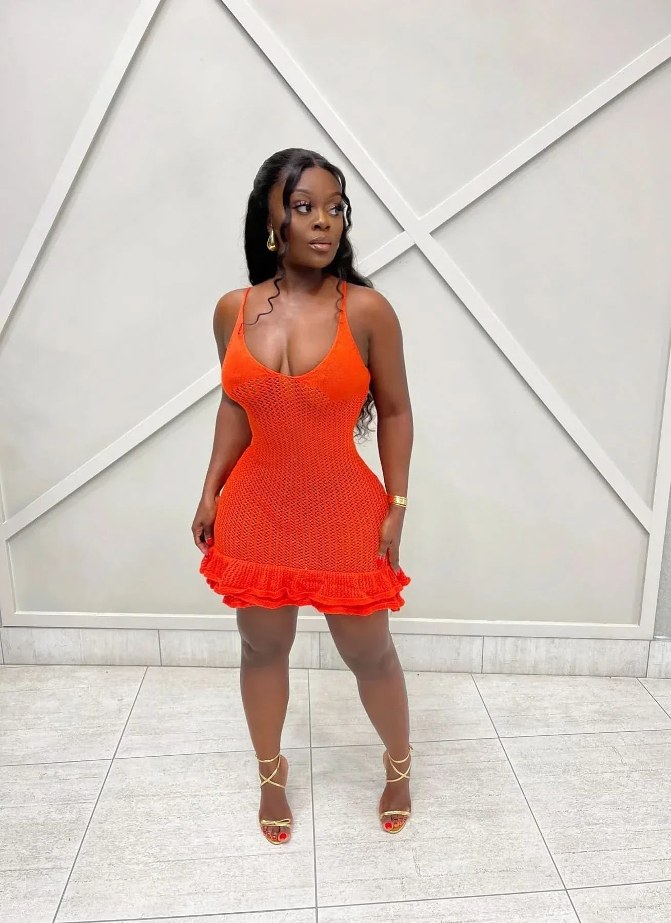 Women's Summer Crochet Scoop Neck Ruffle Mini Dress - product image 12