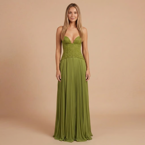 Women's Formal Sweetheart Pleated Maxi Dress - Green / XL - Elegant Fashion - Nerisa Studio Women's Formal Sweetheart Pleated Maxi Dress - Green / XL - Elegant Fashion - Nerisa Studio