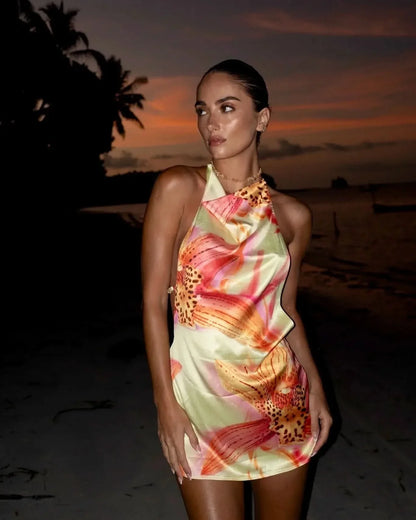 Women's Cocktail Floral Halter Backless Mini Dress - product image 1