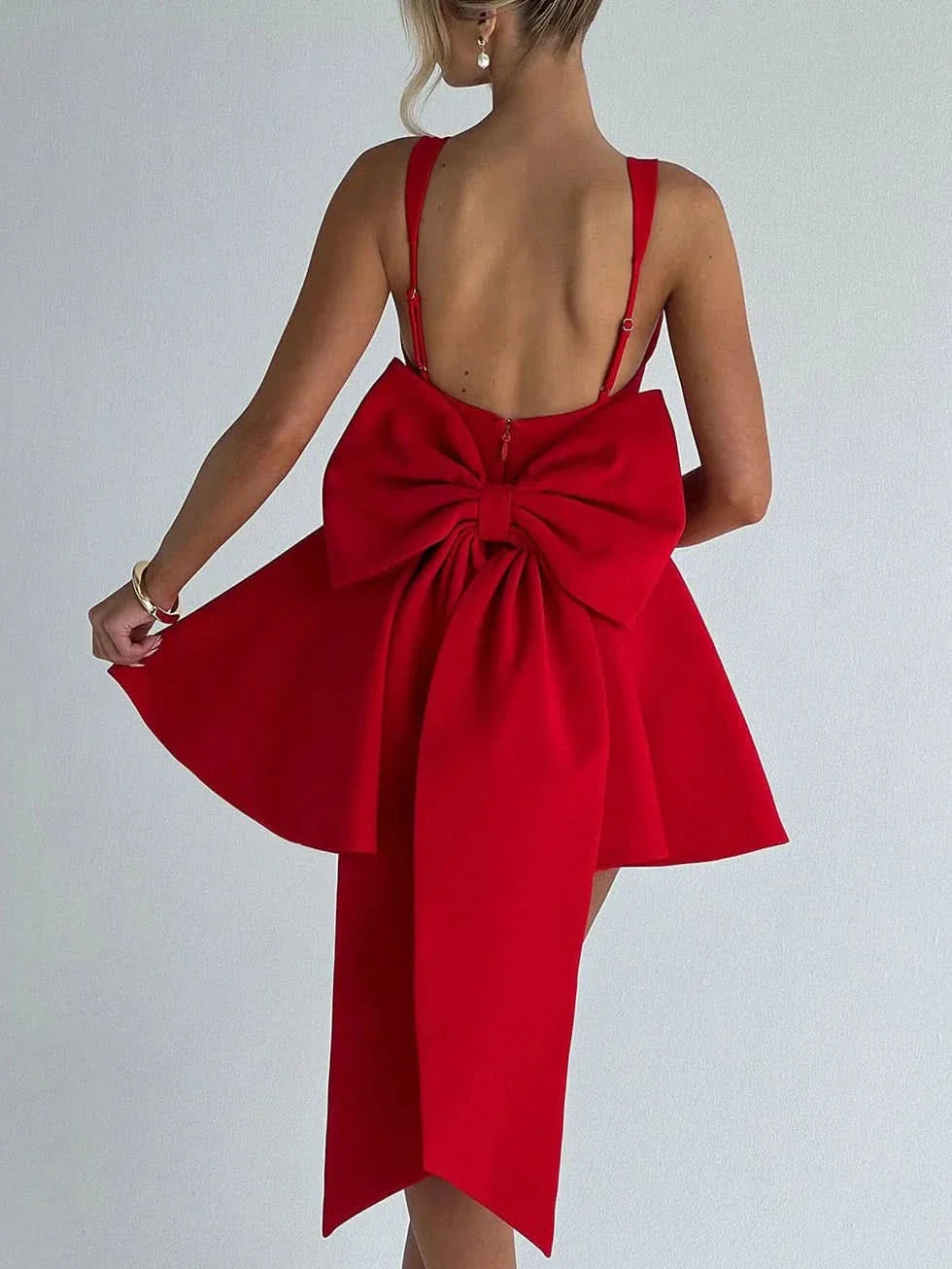 Women's Cocktail Bow Mini Square Neck Skater Dress - product image 3