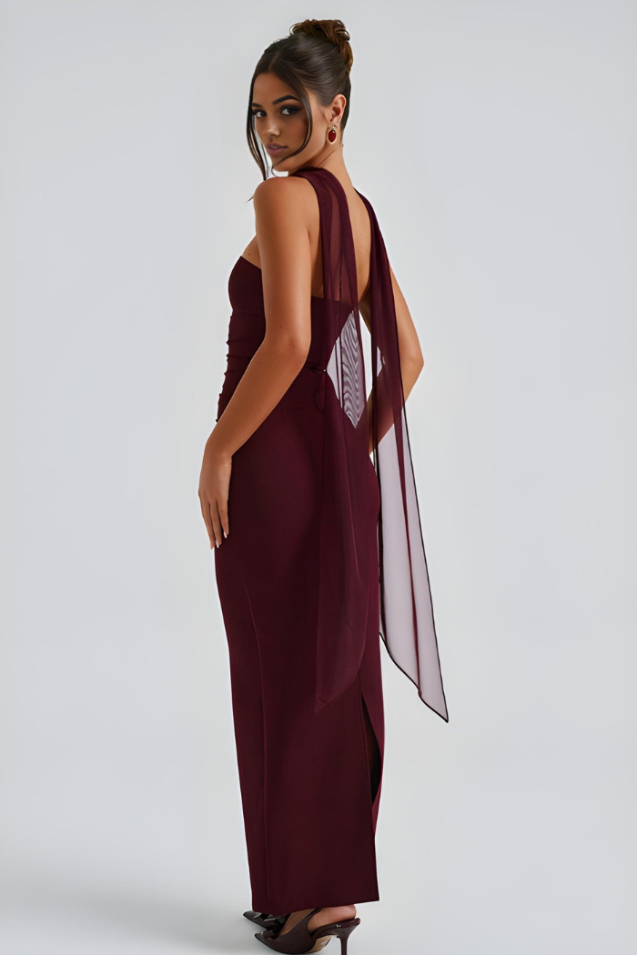 Women's Cocktail Strapless Maxi Bodycon Dress With Scarf